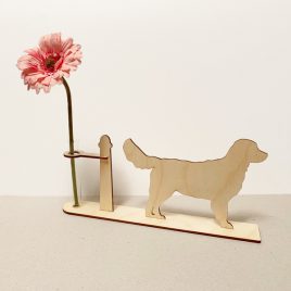 golden Retriever hond honden hondenliefhebber cadeau kado kadootje reageerbuis reageerbuisje bloem bloemmetje hout houten berken het noteboompje
